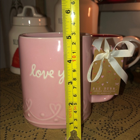 Rae Dunn LOVE YOU Mug Dusty Pink with Raised Heart Scroll Design - Picture 7 of 7